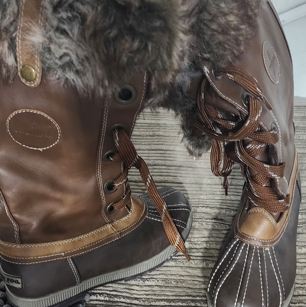 London Fog Brown and Tan Fur-Trimmed Winter Boots - Picture 3 of 6